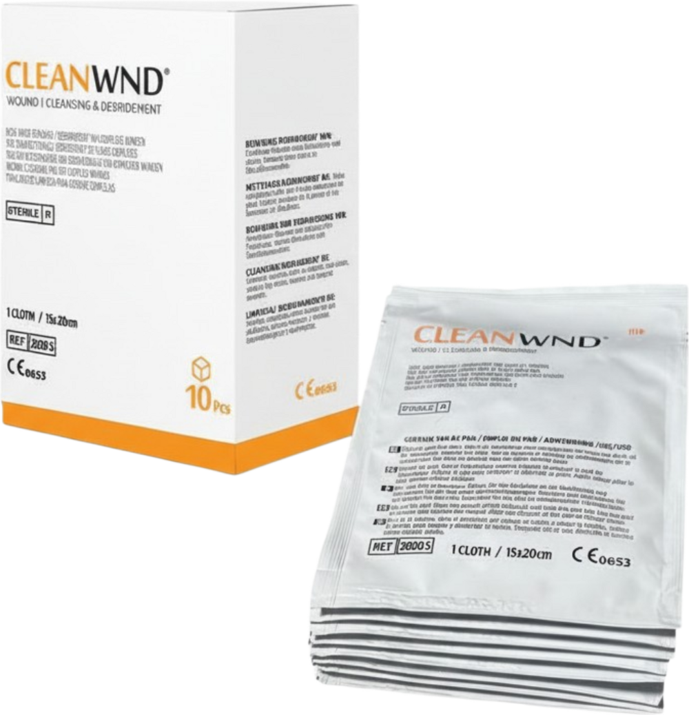 Confezione CleanWND: astuccio da 10 panni e bustina sterile singola