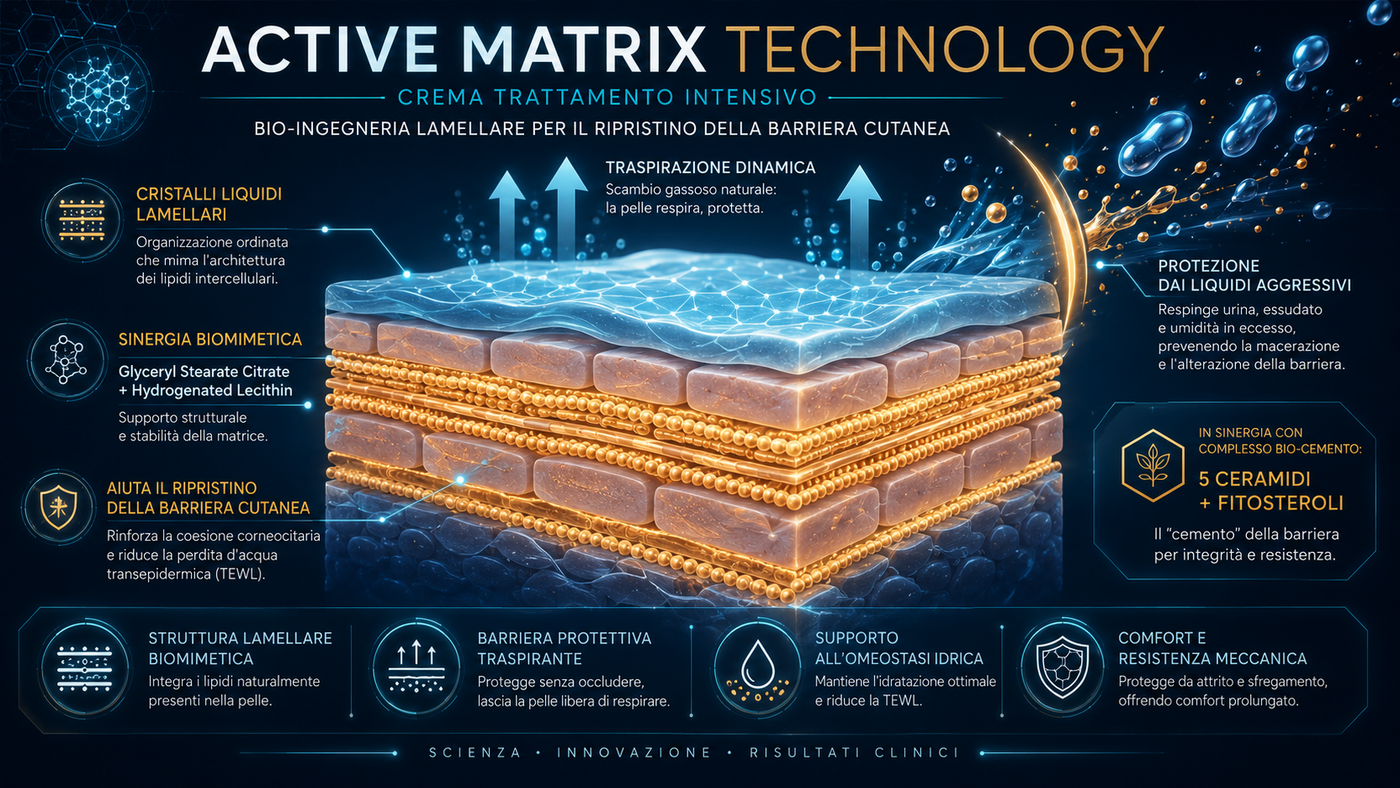 Active Matrix Technology: bio-ingegneria lamellare a cristalli liquidi che mima l'architettura dei lipidi dello strato corneo
