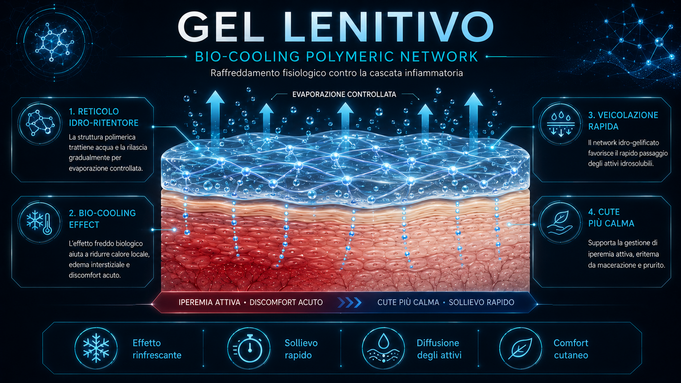 Bio-Cooling Polymeric Network: reticolo idro-ritentore che rilascia acqua per evaporazione controllata generando l'effetto freddo biologico