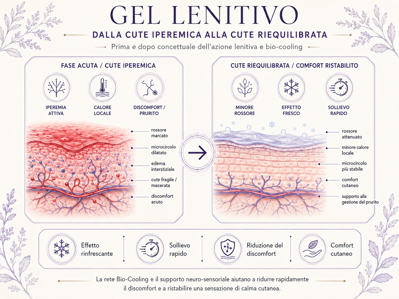 Gel Lenitivo — dalla cute iperemica alla cute riequilibrata: confronto prima/dopo dell'azione lenitiva e bio-cooling